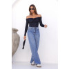 Calça Jeans Wide Leg Abertura Lateral Atacado Feminina Revanche Esérnia Azul