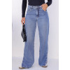 Calça Jeans Wide Leg Abertura Lateral Atacado Feminina Revanche Esérnia Azul