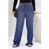 Calça Jeans Wide Leg Com Cordão E Bolso Faca Atacado Feminina Revanche Amatunte azul