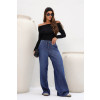 Calça Jeans Wide Leg Com Cordão E Bolso Faca Atacado Feminina Revanche Amatunte azul