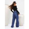 Calça Jeans Wide Leg Com Cordão E Bolso Faca Atacado Feminina Revanche Amatunte azul