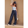 Calça Wide Alfaiataria Bolso Faca Atacado Feminina Revanche Hipona Azul Marinho