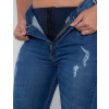 Calça Jeans Atacado Cigarrete Cinta Feminina Revanche Fit Belt Azul Detalhe