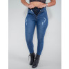 Calça Jeans Atacado Cigarrete Cinta Feminina Revanche Fit Belt Azul Frente Detalhe