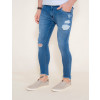 Calça Jeans Atacado Super Skinny Cropped Masculina Revanche Hungary Azul Lateral