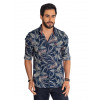 Camisa Atacado Floral Masculina Revanche Havai Azul Petroleo Frente