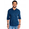 Camisa Atacado Manga Longa com Micro Estampa Masculino Revanche Bolonha Azul Escuro Frente