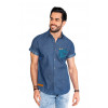 Camisa Jeans Atacado Bolso Estampado Masculina Revanche Cahors Azul Frente