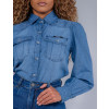 Camisa Jeans Atacado Feminina Revanche Beatrice Azul Detalhe Frente