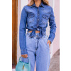 Camisa Jeans Atacado Feminina Revanche Sofia Azul Detalhe Frente