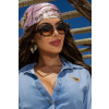 Camisa jeans cropped com detalhe atacado feminina Revanche Iaciara Azul