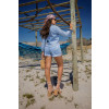 Camisa jeans cropped com detalhe atacado feminina Revanche Iaciara Azul