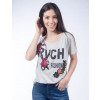 Camiseta Atacado Bordado de Flor Feminina Revanche Urbanitas Mescla Frente