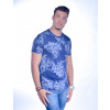 Camiseta Atacado com Estampa Floral e Bordado Cachorrinho Comores Azul Marinho Lateral
