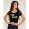 Camiseta Atacado Estampa Amarela Feminina Revanche Feed Back Preta Frente