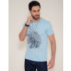 Camiseta Atacado Estampa Silk Masculina Revanche Flower Azul Claro Frente 2