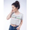 Camiseta Atacado Estampada Cropped Feminina Revanche Italien Cinza Frente