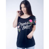 Camiseta Atacado Estampada Manga Curta Feminina Revanche Trouble Maker Preto Frente