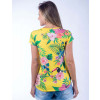 Camiseta Atacado Floral com Estampa Feminina Revanche Modele Amarela Costas