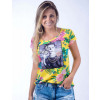 Camiseta Atacado Floral com Estampa Feminina Revanche Modele Amarela Frente