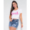 Camiseta Atacado Fresch Feminina Revanche Flori Branco Frente