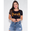 Camiseta Atacado Fresch Feminina Revanche Flori Preto Frente