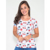 Camiseta Atacado Manga Curta Feminino Revanche Strawbercat Branco Frente