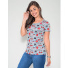 Camiseta Atacado Manga Curta Feminino Revanche Strawbercat Mescla Lateral