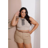 Shorts Jeans Cintura Alta e Bolso Faca Plus Size Atacado Feminina Revanche Troyan Caqui