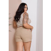 Shorts Jeans Cintura Alta e Bolso Faca Plus Size Atacado Feminina Revanche Troyan Caqui