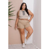 Shorts Jeans Cintura Alta e Bolso Faca Plus Size Atacado Feminina Revanche Troyan Caqui
