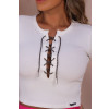 Cropped Canelado Com Cardaço De Strass Atacado Feminina Revanche Cubelles Off-White