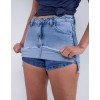 Saia Shorts Jeans Atacado Feminino Revanche Marta Azul Detalhe Frente