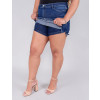 Saia Shorts Jeans Atacado Plus Size Feminina Revanche Silvia Azul Detalhe Frente