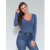 Body Atacado Botões Feminino Revanche Bernetta Azul Marinho Frente
