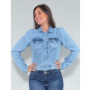 Jaqueta Jeans Atacado Manga Bufante Feminina Revanche Chantry Azul Frente