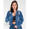 Jaqueta Jeans Atacado Destroyed Feminina Revanche Sstar Azul Frente