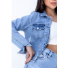 Jaqueta jeans com aplique de stass atacado feminina Revanche Sulina Azul