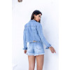 Jaqueta jeans com aplique de stass atacado feminina Revanche Sulina Azul