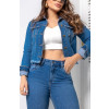 Jaqueta Jeans Cropped Com Lycra e Barra Desfiada Atacado Feminina Revanche Kuwait Azul