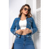 Jaqueta Jeans Cropped Com Lycra e Barra Desfiada Atacado Feminina Revanche Kuwait Azul