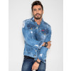 Jaqueta Jeans Destroyed Masculino Revanche Monaco Azul Frente