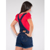 Jardineira Jeans Atacado Feminina Revanche Mardi Azul Detalhe Costas