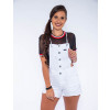 Jardineira Shorts Atacado Barra Desfiada Feminina Revanche Tunes Branco Frente