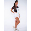 Jardineira Shorts Atacado Barra Desfiada Feminina Revanche Tunes Branco Lateral