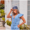 Macacão Jeans Atacado Longo Feminino Revanche Jane Azul Detalhe Manga