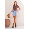 Blusa Cropped Canelado Atacado Feminina Revanche Gibara Marrom Escuro