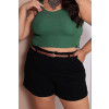 Shorts Jeans Cintura Alta e Bolso Faca Plus Size Atacado Feminina Revanche Troyan Preto 