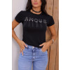 T-Shirt Bordada Com Detalhe De Corrente Atacado Feminina Revanche Itaguaí Preto