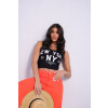 Regata cropped estampada atacado feminino Revanche Ruse Preto